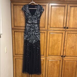 Adrianna Papell Black Sequin Maxi Dress
